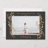 モダン写真mistletoeクリスマスのシックな金ゴールドフレーム シーズンカード (正面)