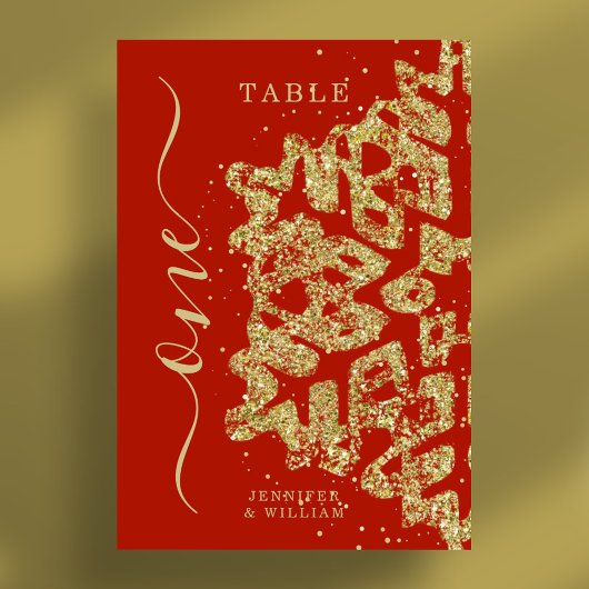 モダン冬のクリスマス結婚休暇の金ゴールド赤 テーブルナンバー