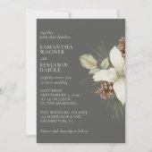 モダン冬の松の石グレーエレガントな結婚式 招待状 (正面)