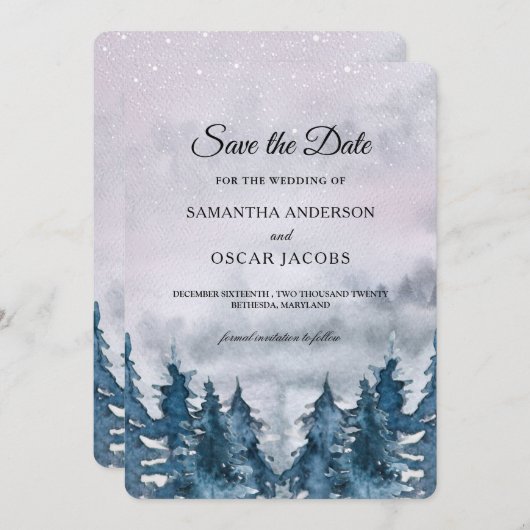 モダン冬の水の色の森の青救のデータ セーブザデート (正面/裏面)