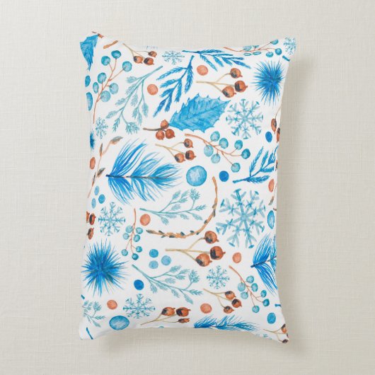 モダン冬の水の色葉のと果実 アクセントクッション (裏面(縦))