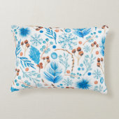 モダン冬の水の色葉のと果実 アクセントクッション (裏面)