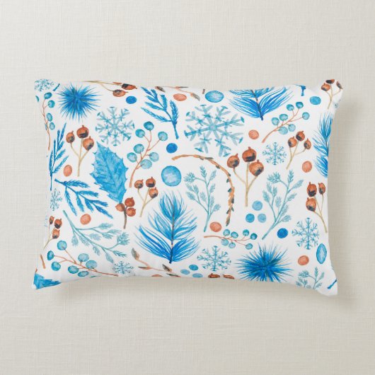 モダン冬の水の色葉のと果実 アクセントクッション (裏面)