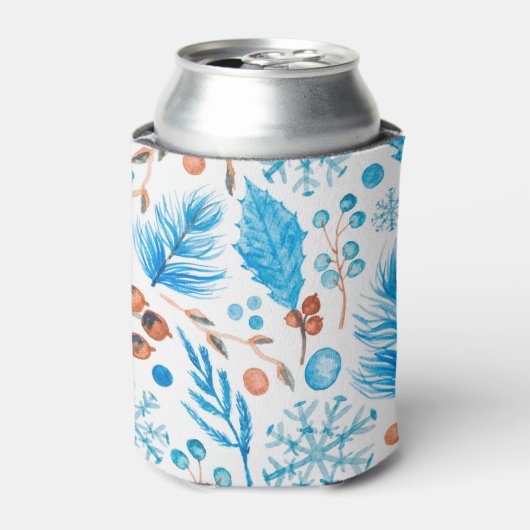 モダン冬の水の色葉のと果実 缶クーラー (缶正面)