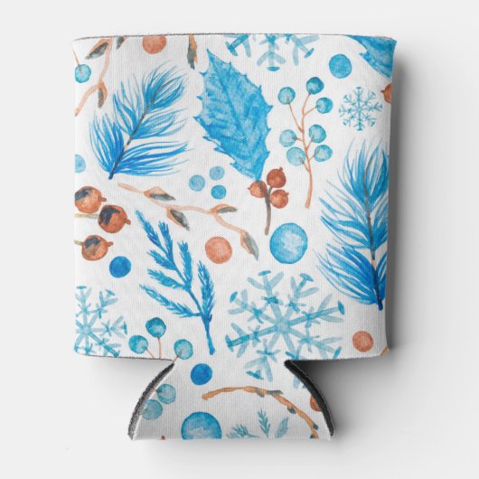 モダン冬の水の色葉のと果実 缶クーラー (正面)