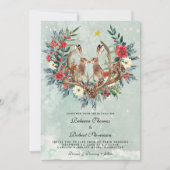 モダン冬の結婚式の赤い果実花模様ハレ 招待状 (正面)