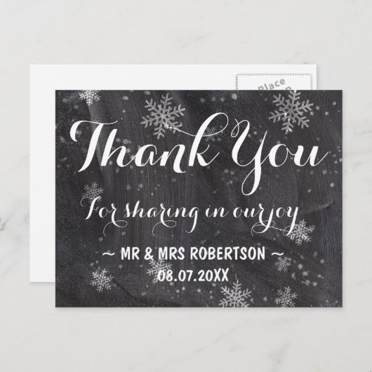 モダン冬の雪チョーク感謝してい板 ポストカード (正面/裏面)