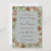 モダン冬パイングレーエレガントな結婚式 招待状 (正面)