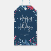 モダン冬フローラハッピーホリデー ギフトタグ (正面)