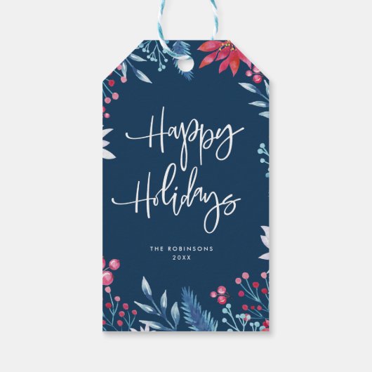モダン冬フローラハッピーホリデー ギフトタグ (裏面)