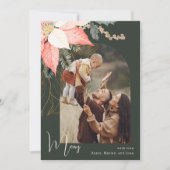 モダン冬フローラメリーワンフォトホリデーカード シーズンカード (正面)