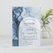 モダン冬ブルーアイスカートウォーター結婚カラー 招待状 (スタンド正面)