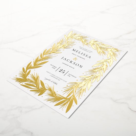 モダン冬リースフレ結婚ーム 箔招待状 (回転した状態)