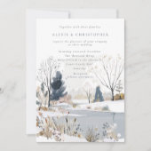 モダン冬結婚湖 招待状 (正面)