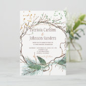 モダン冬自然リース水結婚色 招待状 (スタンド正面)