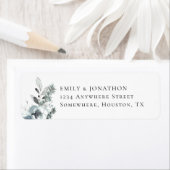 モダン冬花模様結婚の名前差出人住所 ラベル (インサイチュ)