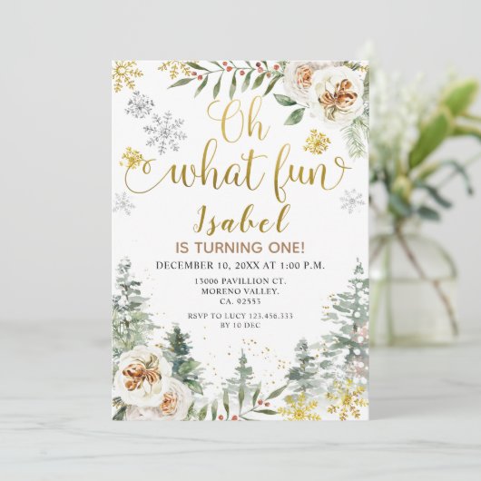 モダン冬Oh何おもしろい最初の誕生日 招待状 (スタンド正面)