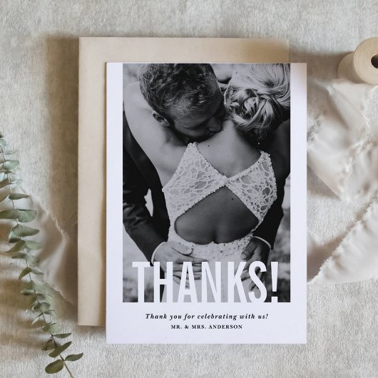 モダン切り出しオーバーレイ縦型結婚写真 サンキューカード