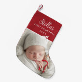 モダン初めてのクリスマスの写パーソナライズされた真 スモールクリスマスストッキング (正面 (吊り時))