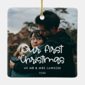 モダン初めてのクリスマスの結婚写真 セラミックオーナメント (裏面)