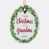 モダン初めてのクリスマスはおばあちゃんの写真 セラミックオーナメント (右)