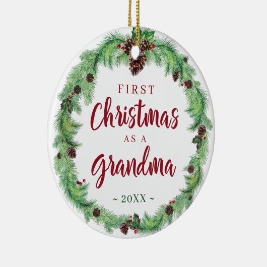 モダン初めてのクリスマスはおばあちゃんの写真 セラミックオーナメント (右)