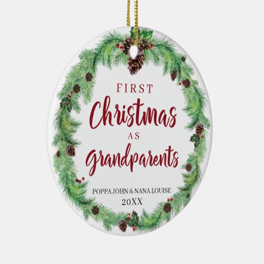 モダン初めてのクリスマスを祖父母の写真 セラミックオーナメント (右)