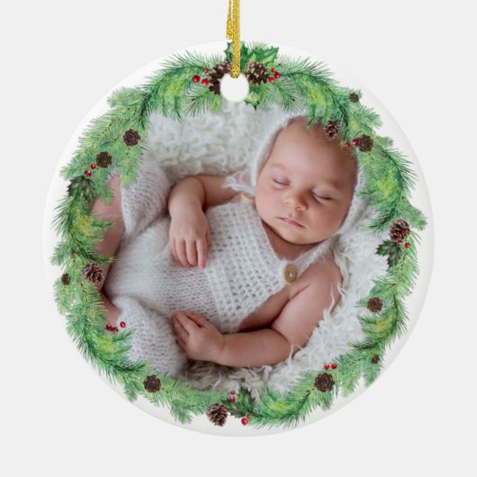 モダン初めてのクリスマスを祖父母の写真 セラミックオーナメント (裏面)