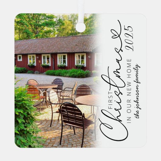 モダン初めてのクリスマスイン新しいホームメタルオルナム メタルオーナメント (裏面)