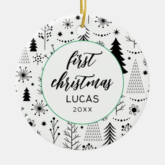 モダン初めてのクリスマスフォトベビー セラミックオーナメント (正面)