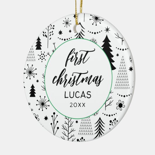 モダン初めてのクリスマスフォトベビー セラミックオーナメント (左)