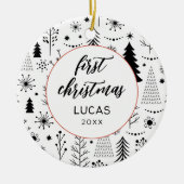 モダン初めてのクリスマスフォトベビー セラミックオーナメント (正面)