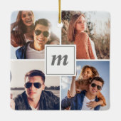 モダン初めてのクリスマス婚約したカップル写真 セラミックオーナメント (裏面)