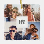 モダン初めてのクリスマス婚約したカップル写真 セラミックオーナメント (正面)