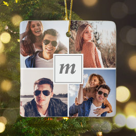 モダン初めてのクリスマス婚約したカップル写真 セラミックオーナメント