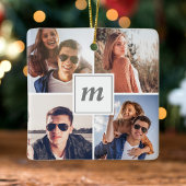 モダン初めてのクリスマス婚約したカップル写真 セラミックオーナメント