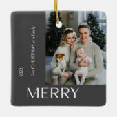 モダン初めてのクリスマス家族メリー写真コラージュ セラミックオーナメント (正面)