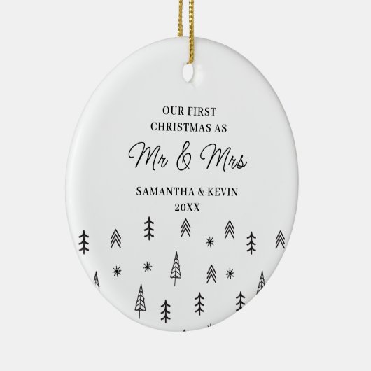 モダン初めてのクリスマス結婚したのミセスの結婚 セラミックオーナメント (右)
