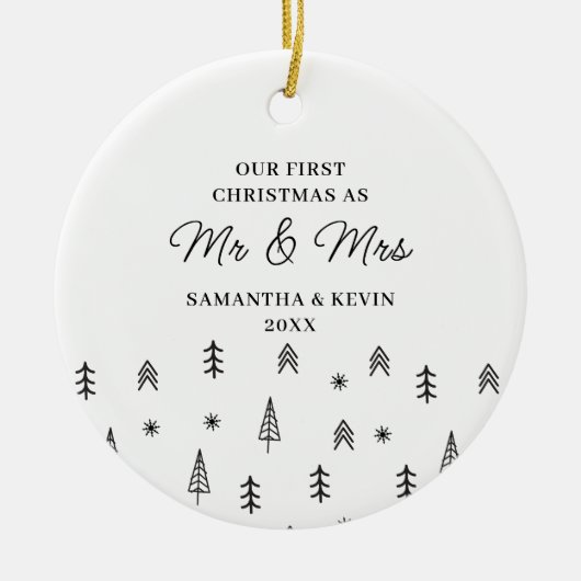 モダン初めてのクリスマス結婚したのミセスの結婚 セラミックオーナメント (正面)