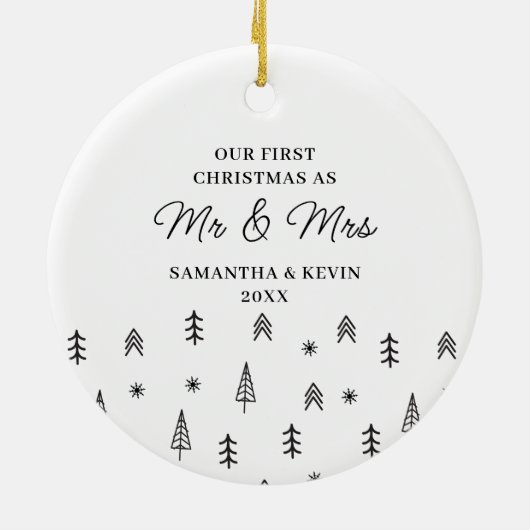 モダン初めてのクリスマス結婚したのミセスの結婚 セラミックオーナメント (裏面)