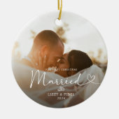 モダン初めてのクリスマス結婚したの写真 セラミックオーナメント (正面)