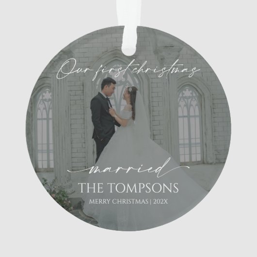 モダン初めてのクリスマス結婚したフォトオーナメント オーナメント (裏面)
