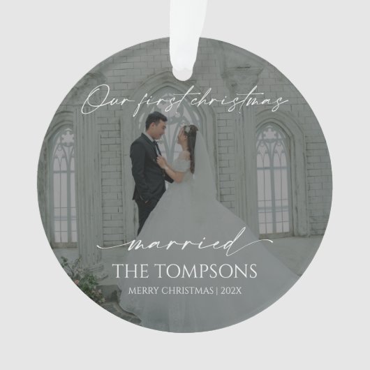 モダン初めてのクリスマス結婚したフォトオーナメント オーナメント (正面)
