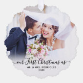 モダン初めてのクリスマス結婚した2写真クリスマス オーナメントカード (正面)