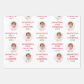 モダン初めてのクリスマス1番目のクリスマスベビー文字ピンク ラッピングペーパーシート (正面2)