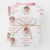 モダン初めてのクリスマス1番目のクリスマスベビー文字ピンク ラッピングペーパーシート (インサイチュ)