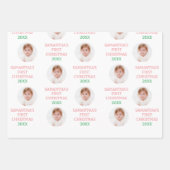 モダン初めてのクリスマス1番目のクリスマスベビー文字ピンク ラッピングペーパーシート (正面)