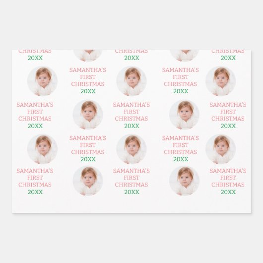 モダン初めてのクリスマス1番目のクリスマスベビー文字ピンク ラッピングペーパーシート (正面)