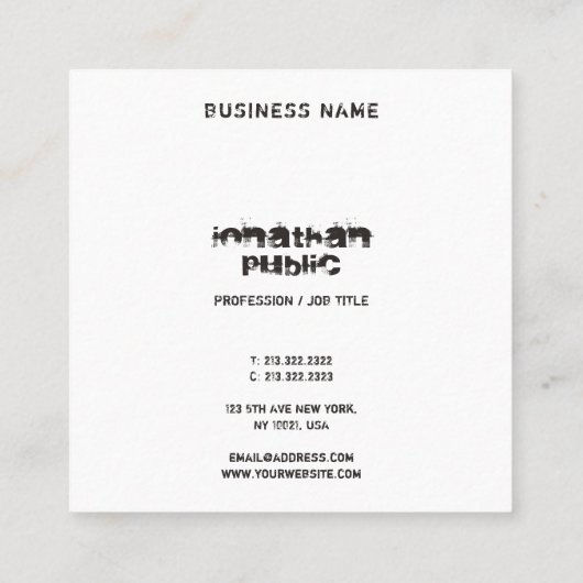 モダン動揺して文字白黒テンプレートB&W スクエア名刺 (裏面)