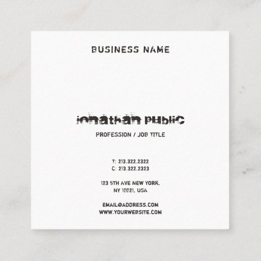 モダン動揺して文字白黒B&W エレガント スクエア名刺 (裏面)